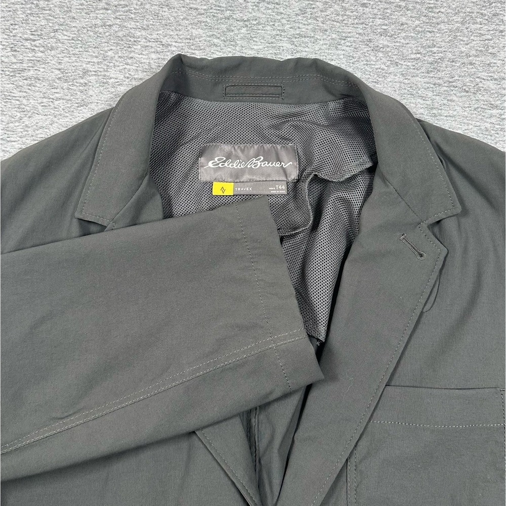 Eddie Bauer Travex Blazer Jacket Mens 44 Tall Gray Travel Nylon Stretch Pockets